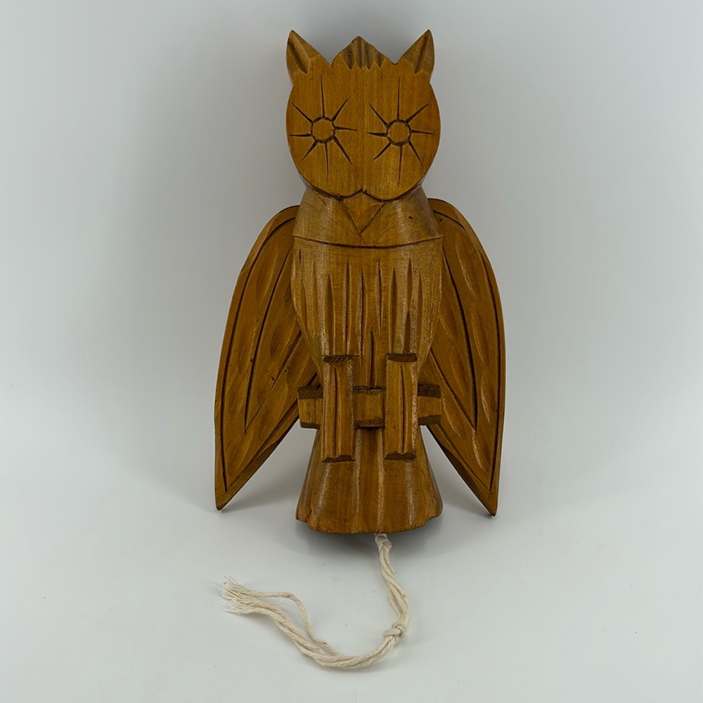 Vintage boho wooden articulated owl wall decor folk art